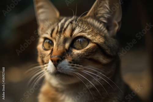 Close up cat portrait of a striped Thai cat. Generative AI © AkuAku