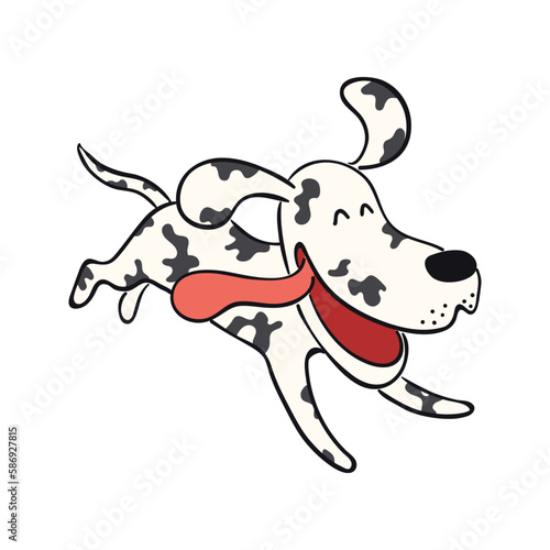 Cute cartoon dog, puppy running funny character illustration. Hand drawn vector, isolated. Line drawing. Domestic animal logo. Design concept for pet food, branding, business, vet, print, poster