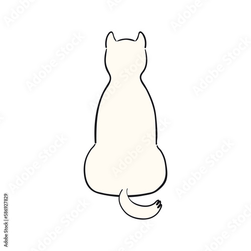 Cute cartoon sitting dog, puppy back funny character illustration. Hand drawn vector, isolated. Line drawing. Domestic animal logo. Design concept for pet food, branding, business, vet, print, poster