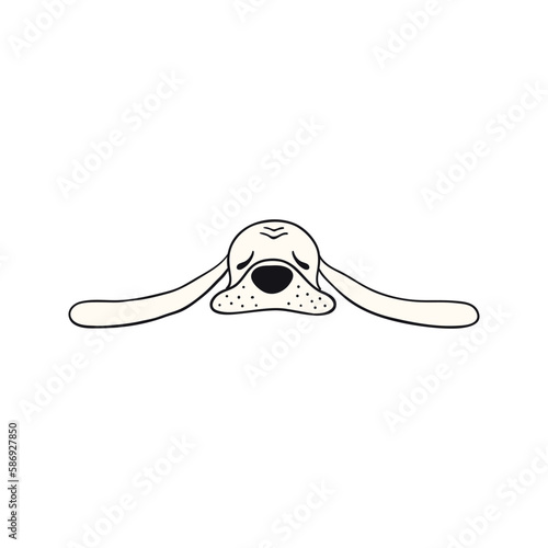 Basset dog, puppy face cute funny cartoon character illustration. Hand drawn vector, isolated. Line art. Domestic animal logo. Design concept pet food, branding, business, vet, print, poster