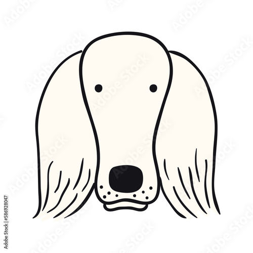 Irish setter dog, puppy face cute funny cartoon character illustration. Hand drawn vector, isolated. Line art. Domestic animal logo. Design concept pet food, branding, business, vet, print, poster