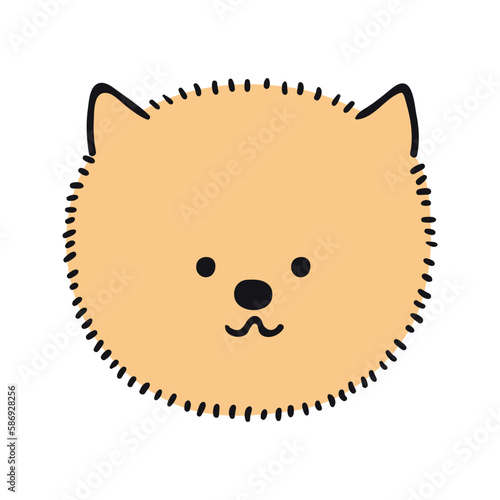 Pomeranian spitz dog, puppy face cute funny cartoon character illustration. Hand drawn vector, isolated. Line art. Domestic animal logo. Design concept pet food, branding, business, vet, print, poster