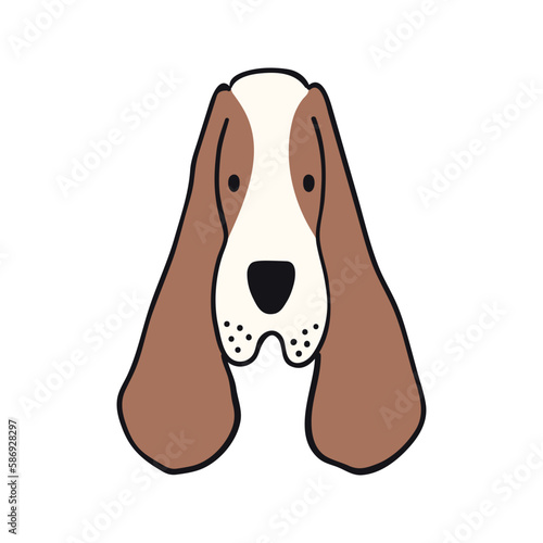 Spaniel dog, puppy face cute funny cartoon character illustration. Hand drawn vector, isolated. Line art. Domestic animal logo. Design concept pet food, branding, business, vet, print, poster