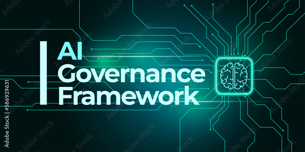AI Governance Framework illustration banner. Artificial intelligence needs a structures for its ethical implementation AI Governance Framework illustration banner. Artificial intelligence needs a structures for its ethical implementation