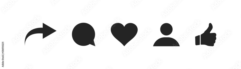 Social media icons thumb up and heart icon with repost and comment. Flat signs icons on white background. Vector Social media icons thumb up and heart icon with repost and comment. Flat signs icons on white background. Vector
