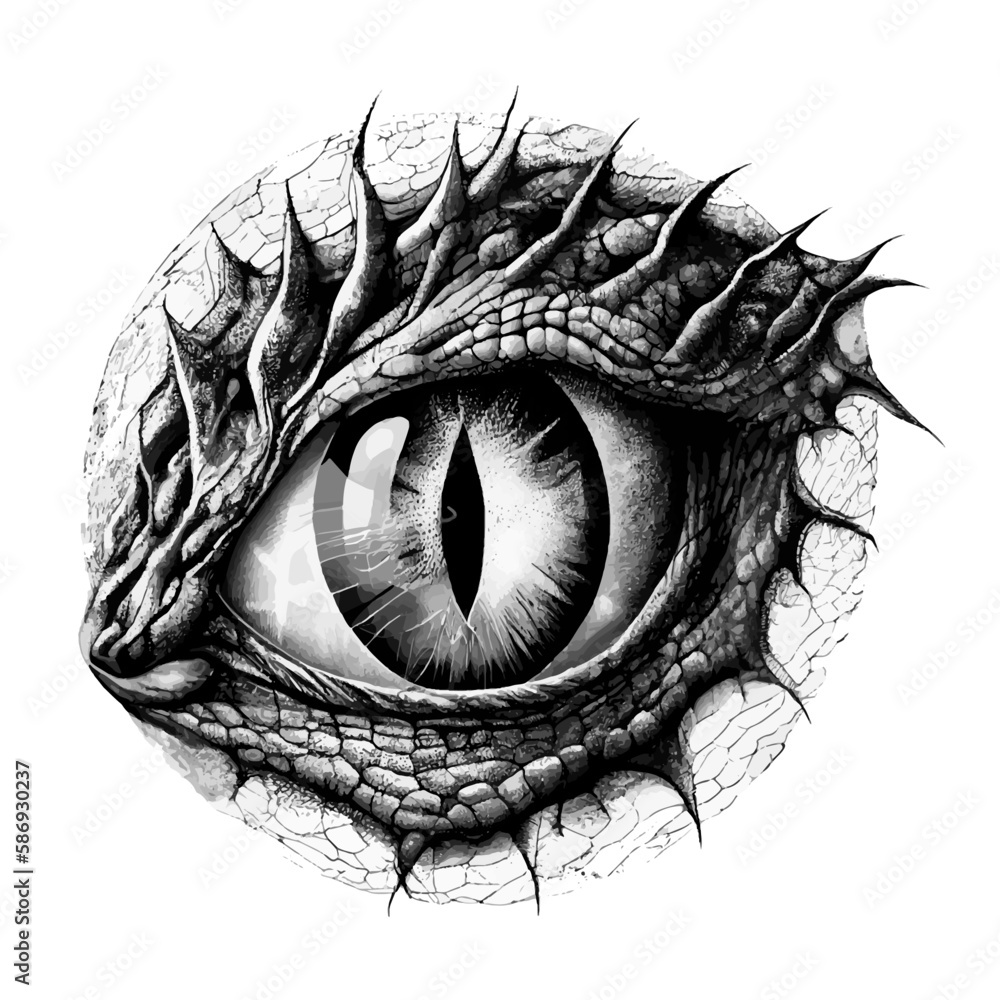 Tattoo or t-shirt print featuring eye of dinosaur or dragon monster ...