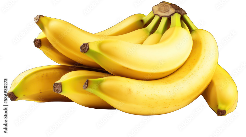 Bunch of bananas isolated on transparent white background cutout png. Generative AI