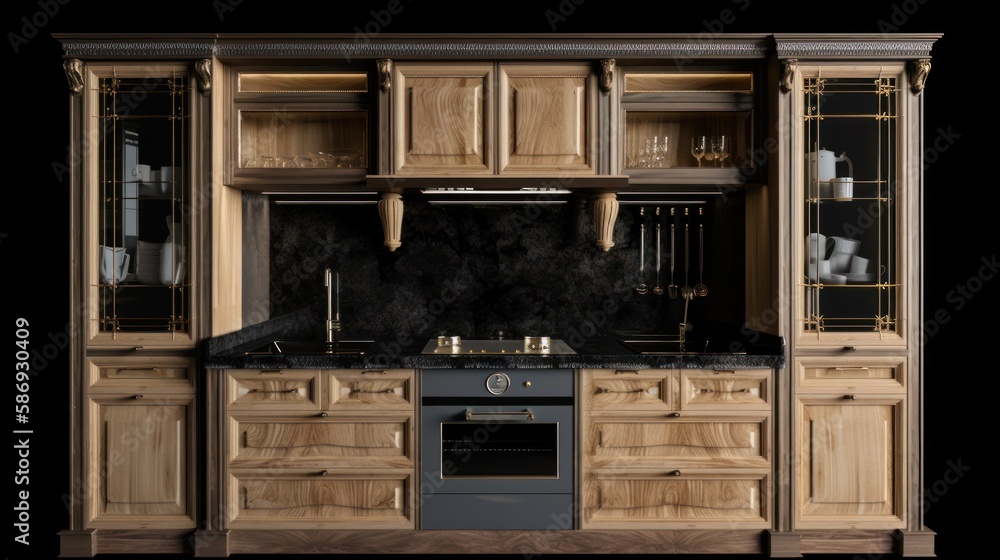 Luxury kitchen furniture cabinets. Interior design. Generative AI Luxury kitchen furniture cabinets. Interior design. Generative AI