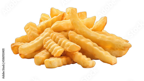 Crinkle cut french fries isolated on white background. Transparent cutout png. Generative AI photo