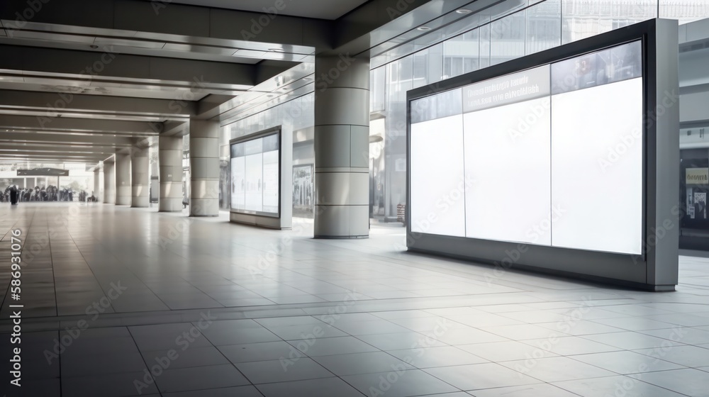 Obraz premium Mockup of advertising space in a public shopping center, mall, or business center. Generative AI