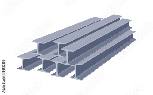 Iron steel beams stacked, construction material for engineering, building industry. Double I-beams in flat style illustration. vector illustration