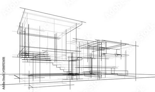 architectural sketch of modern house