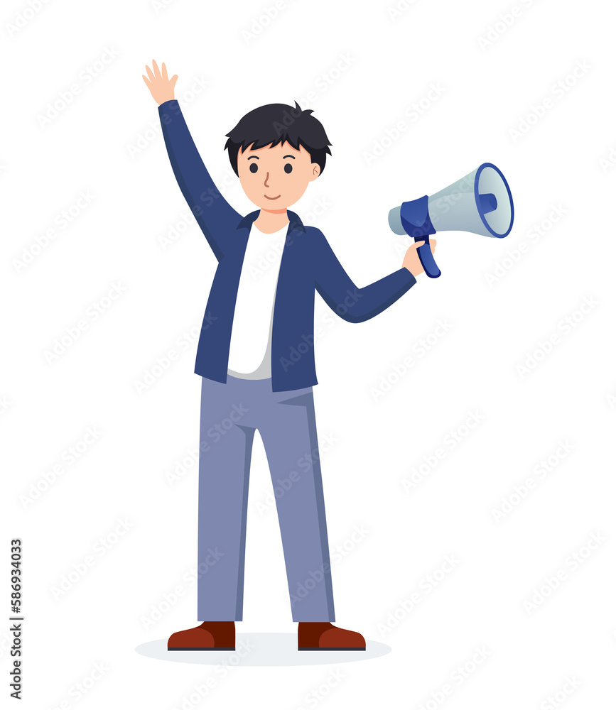 man holding megaphone. media marketing man holding megaphone. media marketing