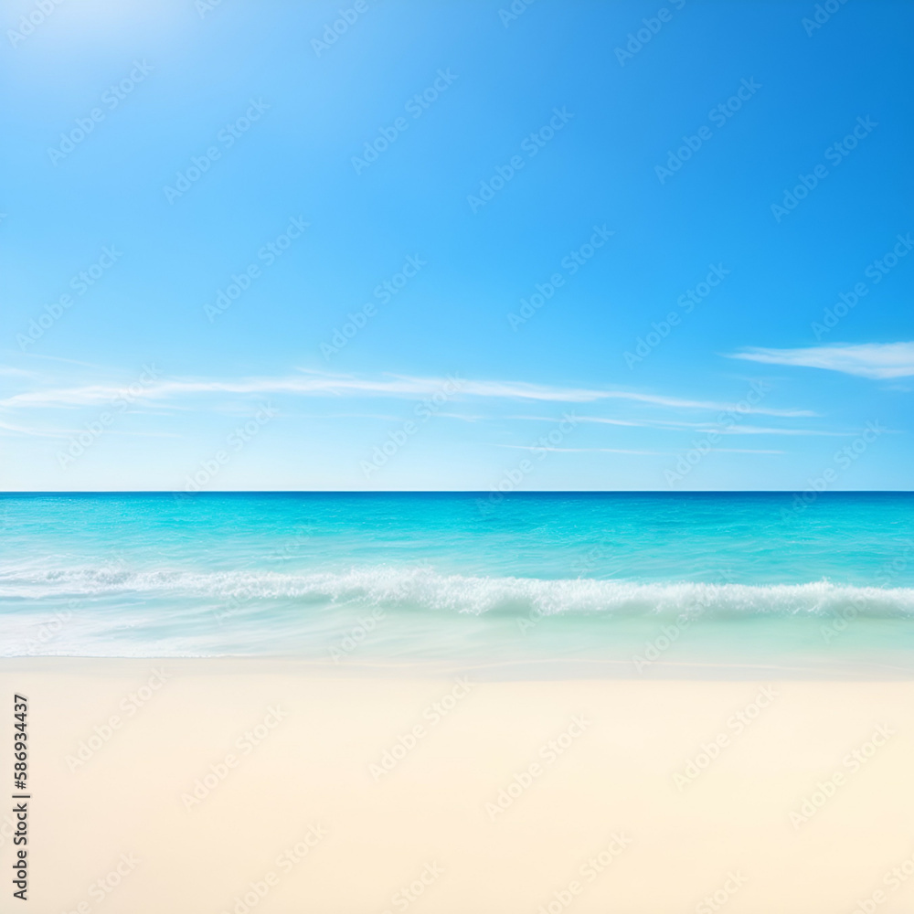 beach with sky - Beach landscape - Ocean calm waves background for design - beach background for design - Generative AI beach with sky - Beach landscape - Ocean calm waves background for design - beach background for design - Generative AI