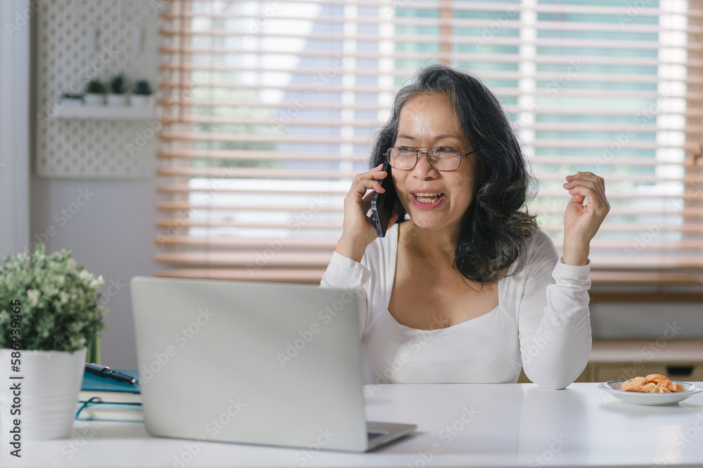 A senior businesswoman entrepreneur is working remotely from her home office in this portrait. A senior businesswoman entrepreneur is working remotely from her home office in this portrait.