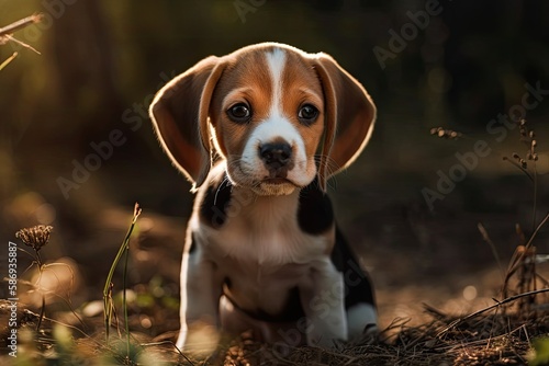 The puppy beagle is hunting for something. Generative AI © AkuAku