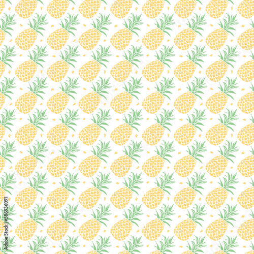 Seamless pineapple pattern. Doodle vector with ananas. Vintage pineapple pattern