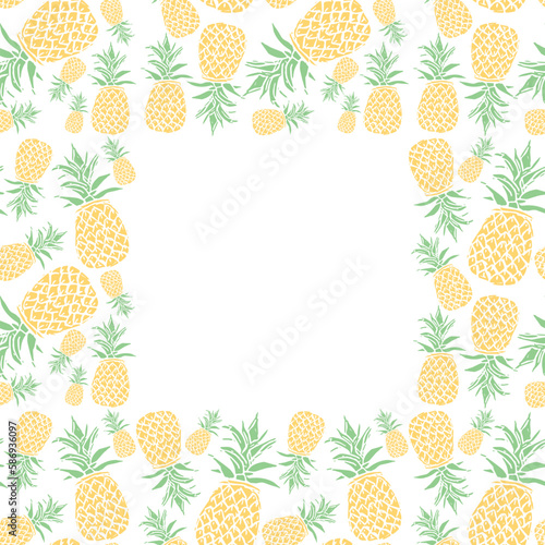 Seamless pineapple frame. Doodle vector with ananas. Vintage pineapple background