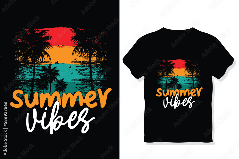 Summer Vibes ,Retro summer beach t shirt designs, Summer T shirt Design Vector
