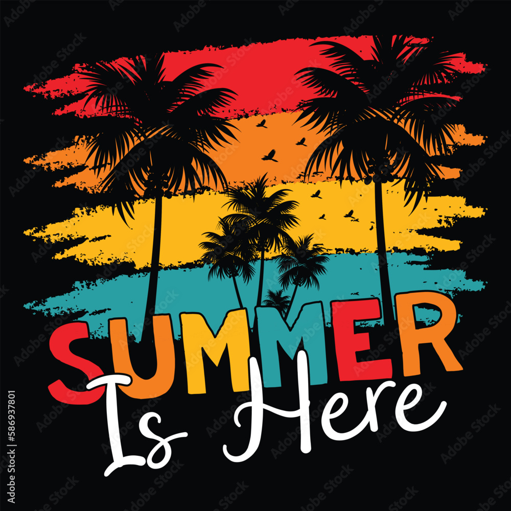 summer retro t shirt design ,Vintage retro summer t shirt design or Beach Summer t shirt Design Vector

