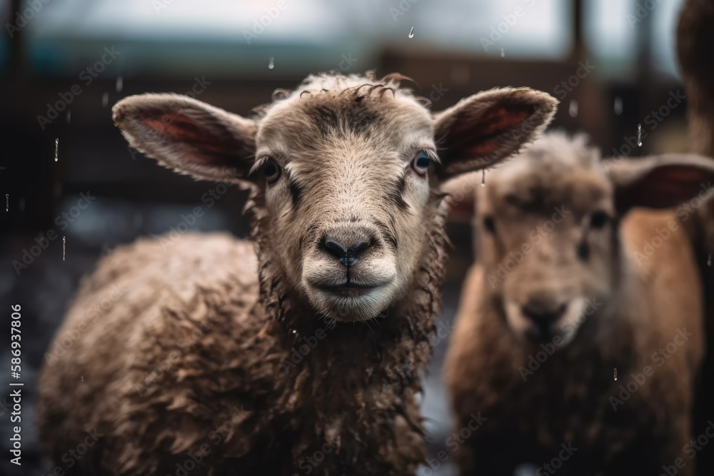 Beautiful British sheep and lambs with big horns in close up photographs. Generative AI Beautiful British sheep and lambs with big horns in close up photographs. Generative AI