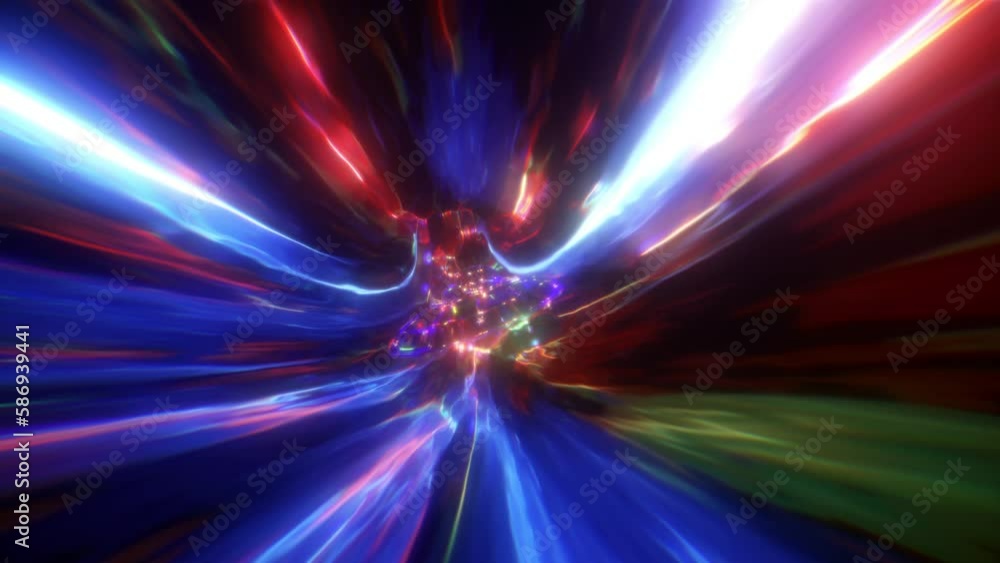 Warmhole Spaceship 3d animation colorful field teleport trippy experience 4k vj loop background infinite loop Tunnel Psychedelic video