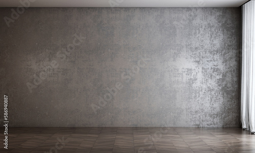 Loft style living room and concrete wall texture background interior design. 3D rendering