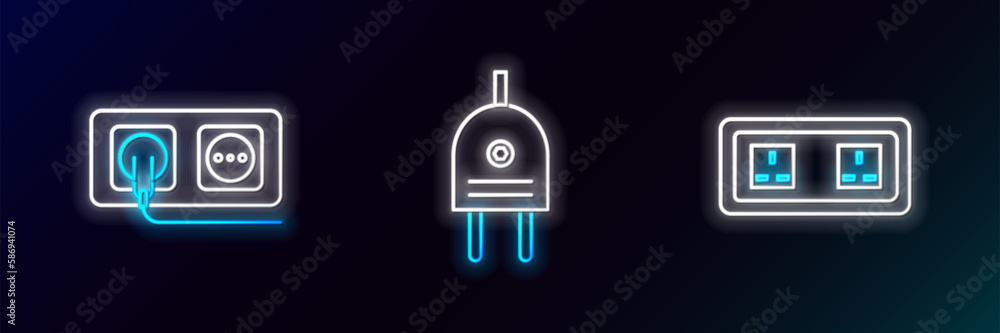 Set line Electrical outlet, and plug icon. Glowing neon. Vector Set line Electrical outlet, and plug icon. Glowing neon. Vector