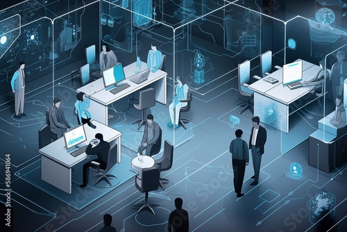 Bustling Business Environment with ChatGPT AI Assistant, Generative AI