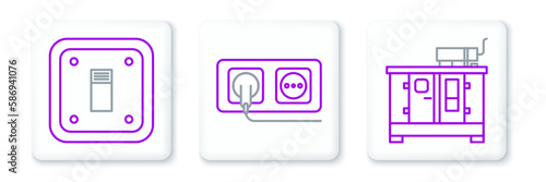 Set line Diesel power generator, Electric light switch and Electrical outlet icon. Vector