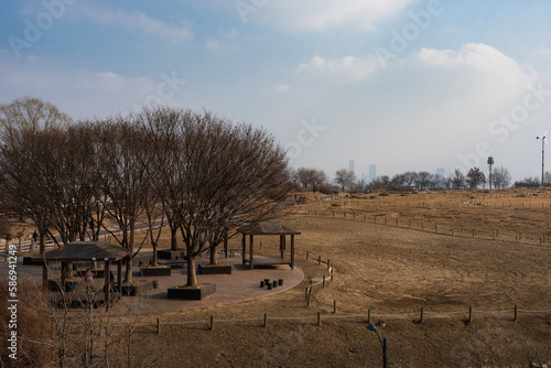 Haneul Park nice landscape and stunning view near Seoul world cup stadium during winter afternoon at Mapo-gu , Seoul South Korea : 5 February 2023 photo
