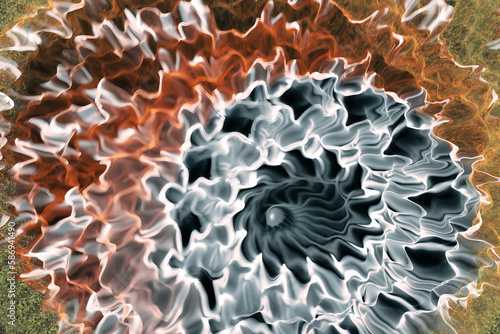 White orange pattern of crooked waves on a black background. Abstract fractal 3D rendering