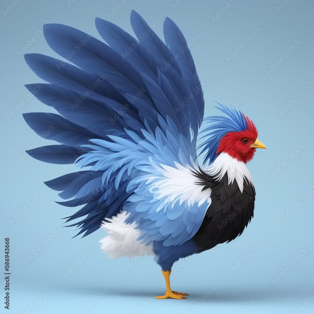 Fantasy bird isolated on light blue background. Generative AI
