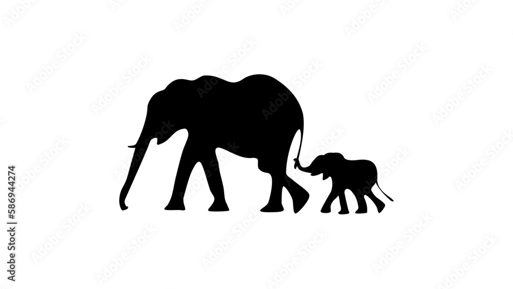Baby elephant holding on to mother's tail Baby elephant holding on to mother's tail