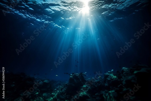 Abstract Underwater Background: Blue Marine Ocean and Sea with Undersea Beauty © Thares2020
