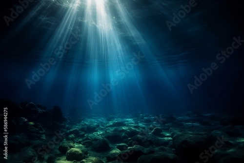 Abstract Underwater Background: Blue Marine Ocean and Sea with Undersea Beauty © Thares2020