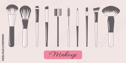 A set of makeup brushes. The concept of beauty. Vector design
