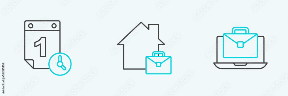Set line Online working, Time management and icon. Vector Set line Online working, Time management and icon. Vector