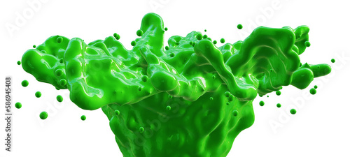 Green slime or paint liquid splash isolated on transparent background. 3D rendering