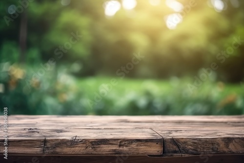 wooden table top with a blurred background. Generative AI