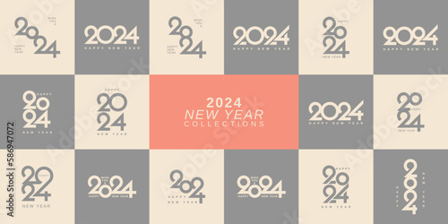 Big collection of 2024 typeface logo for new year collection, calendars, notebooks and labels