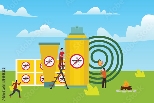 People using various mosquito repellents 2d vector illustration concept for banner, website, illustration, landing page, flyer