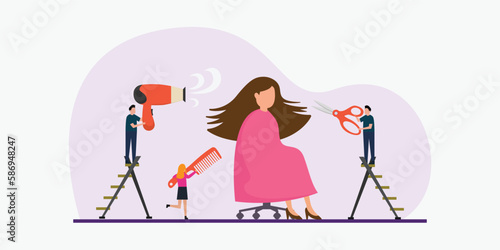 Woman client in hair salon during makeover 2d vector illustration concept for banner, website, illustration, landing page, flyer photo