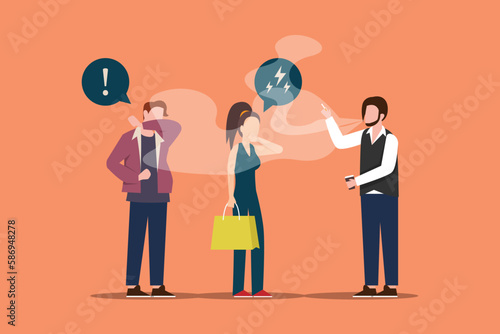 Woman or non smoking people with smoker 2d vector illustration concept for banner, website, illustration, landing page, flyer