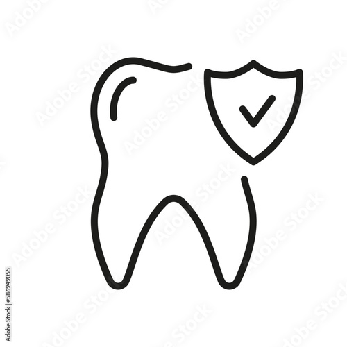 Dental Insurance Line Icon. Teeth Protection and Hygiene Linear Pictogram. Medical Oral Care. Dentistry Outline Symbol. Dental Treatment Sign. Editable Stroke. Isolated Vector Illustration