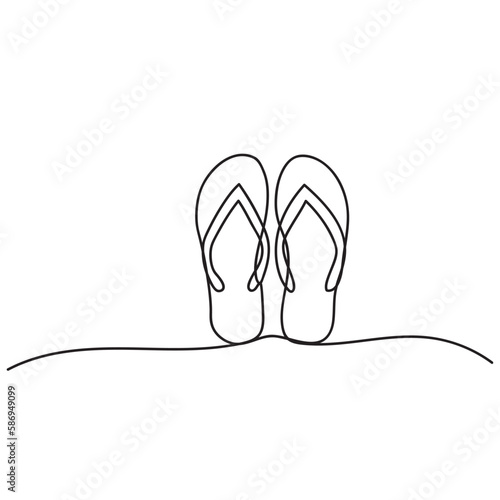 Single continuous line of flip flops.Vector illustration