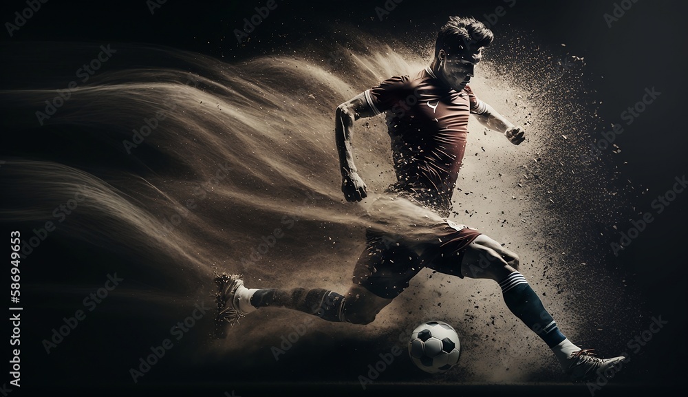 Soccer player kicking a ball. Generative AI.