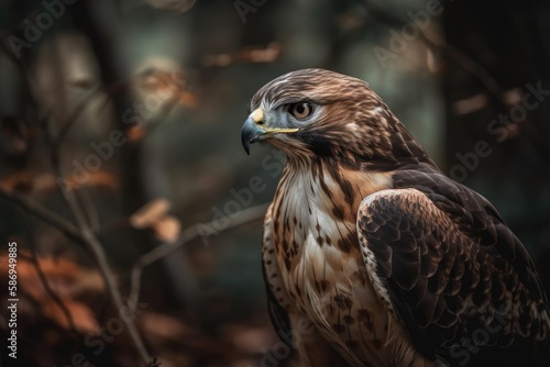 In the woods, a hawk. Generative AI