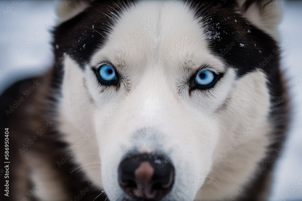 A husky dog portrait featuring a blue eye. Generative AI