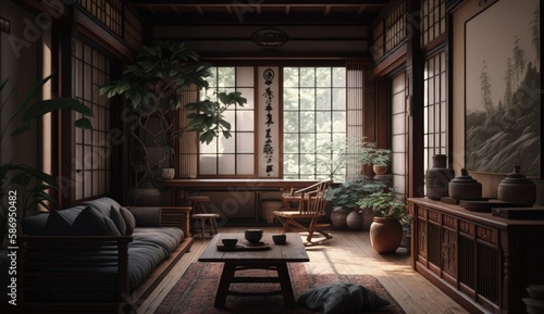 Japanese and Scandinavian minimalism  creating a space that is both calming and functional  with a focus on natural materials and clean lines. Generated by AI.